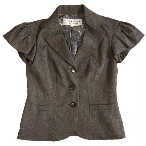 Trina Turk Charcoal Puff Sleeve Blazer - Picture 1 of 4